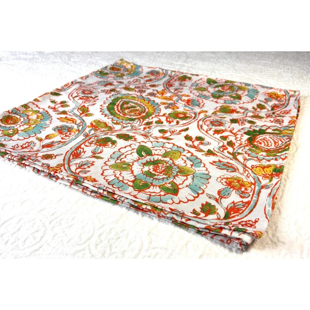 Vintage‎ Laura Ashley Floral Fabric Napkins Set of 4 Orange Green Cottage EUC